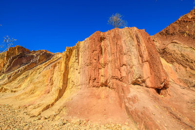 Scenic view of mountains against clear blue sky