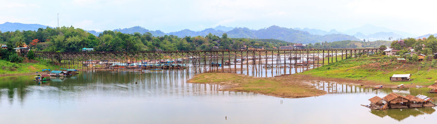 Panoramic view of wooden bridge over river at sangkhla buri district