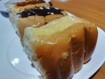 High angle view of dessert in plate on table