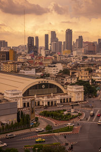 High angle view of buildings in city