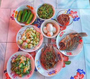 High angle view of food on table