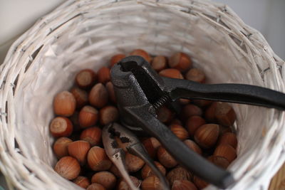 High angle view of vegetables in basket on table