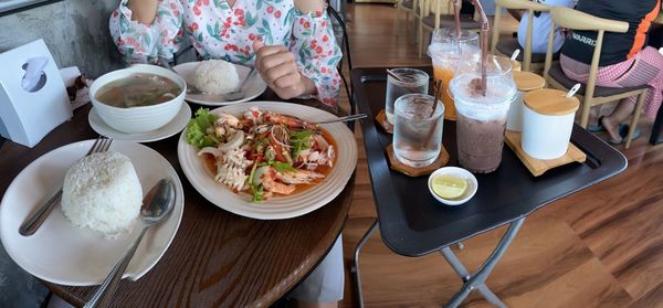 High angle view of food on table