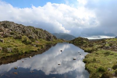 Scenic view of lake and mountains against sky in lake district