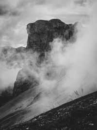 View of mountain range against cloudy sky