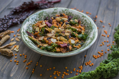 Close-up of breakfast in bowl on table