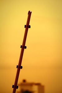 Silhouette bird perching on wood against clear sky