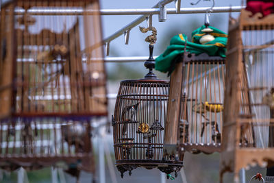 Close-up of shopping cart for sale in market