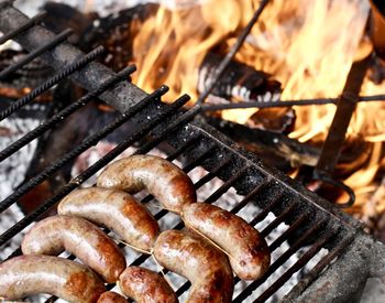 Close-up of meat on barbecue grill