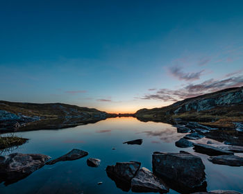 Scenic view of lake against sky during sunset