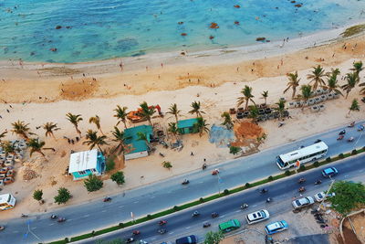 High angle view of people on beach