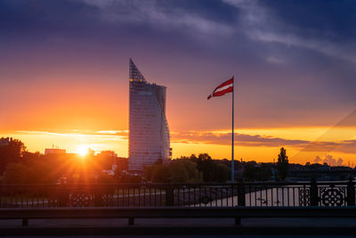 Low angle view of buildings against sky during sunset