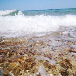 Waves splashing on rocks at shore