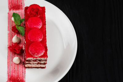 Directly above shot of cake in plate on table