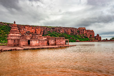 Ancient fort architecture with amazing blue sky from flat angle