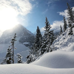 Scenic view of snow covered mountains against sky