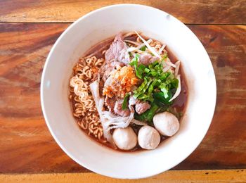 High angle view of food in bowl on table