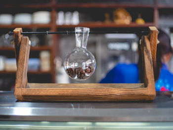 Close-up of glass jar on table at store