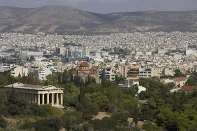 View from the top of the temple of hephaestus with athens cityscape