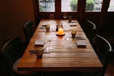 Tables and chairs in restaurant