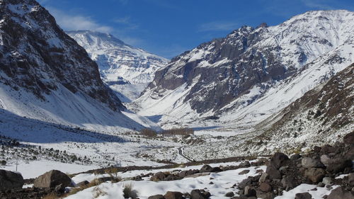 Snow covered mountains against sky