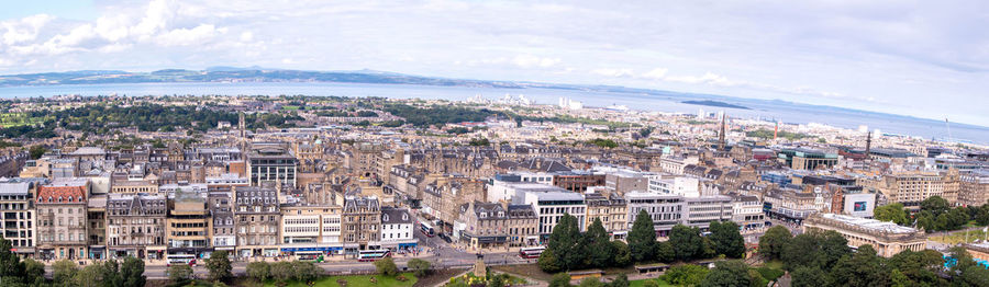 High angle view of townscape against sky