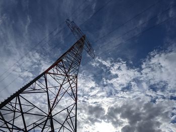 Low angle view of crane against sky