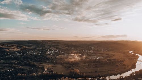 High angle shot of townscape against sky