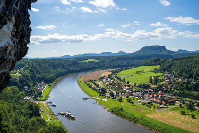 Scenic view of landscape against sky near bastei 