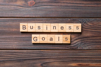 Close-up of text on wooden surface