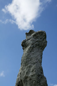 Low angle view of rocks against blue sky