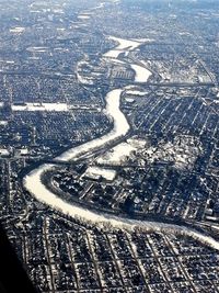 High angle view of snow covered landscape