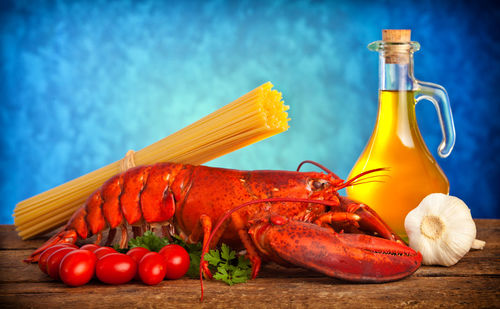 Close-up of lobster on table