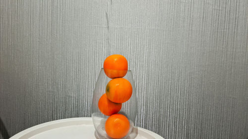 High angle view of orange fruit on table