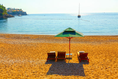 Sandy beach with quiet waters . milocer beach near sveti stefan in montenegro