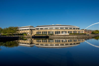 Reflection of buildings in lake