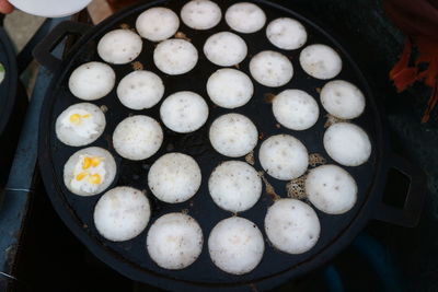 High angle view of eggs in container