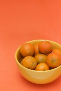 High angle view of fruits in bowl on table