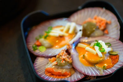 Close-up of food in plate on table