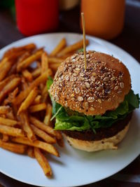 Close-up of burger on plate