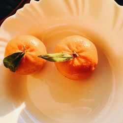 High angle view of fruits in bowl on table