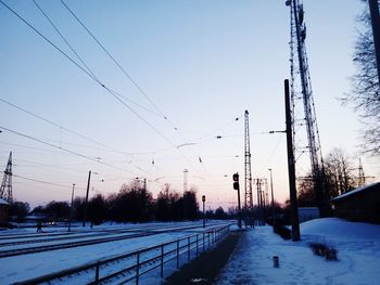 Snow covered landscape against clear sky