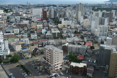 High angle view of buildings in city