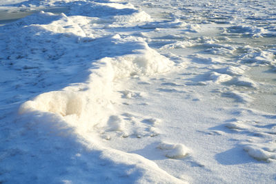 High angle view of snow covered land