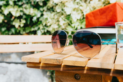 Close-up of sunglasses on table