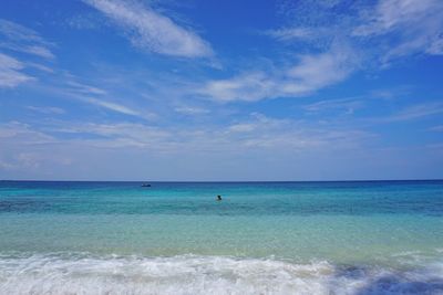 Scenic view of sea against blue sky