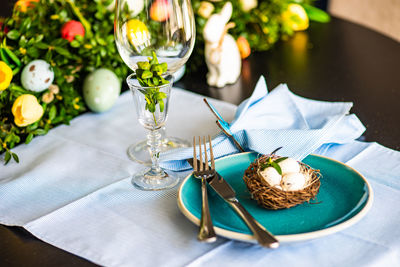 High angle view of food on table