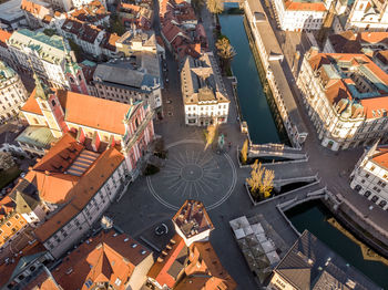 High angle view of buildings in city