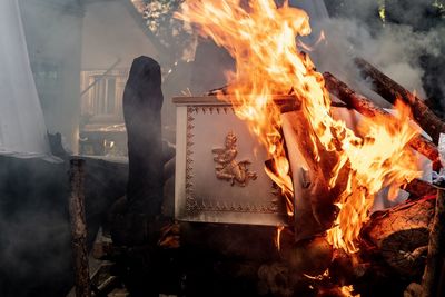 View of fire burning on wood