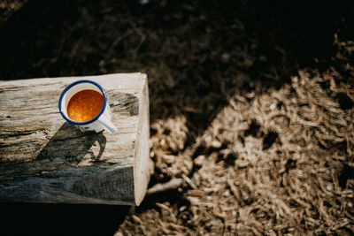 High angle view of coffee on table